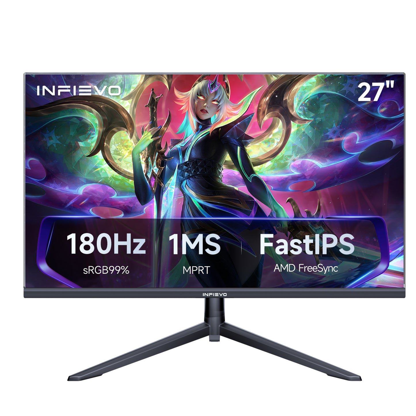 INFIEVO Gaming Monitor 27 Inch QHD 1440P Computer Monitor 180Hz IPS 1ms, FreeSync, Ultra-Thin PC Monitor, VESA Compatible, Liftable and Pivotable Stand, Eye Care, HDMI/DPX2