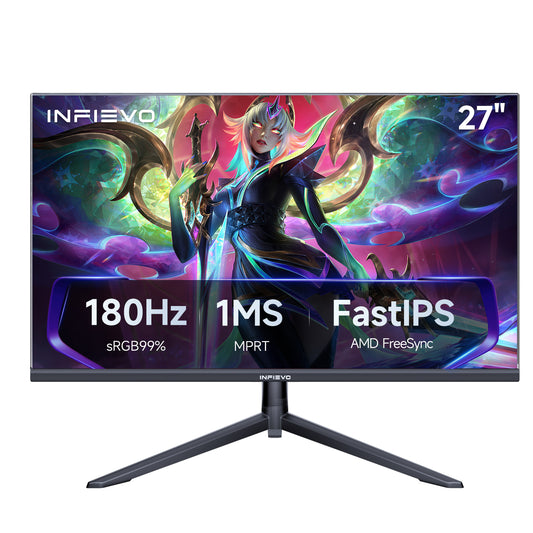 INFIEVO Gaming Monitor 27 Inch QHD 1440P Computer Monitor 180Hz IPS 1ms, FreeSync, Ultra-Thin PC Monitor, VESA Compatible, Liftable and Pivotable Stand, Eye Care, HDMI/DPX2